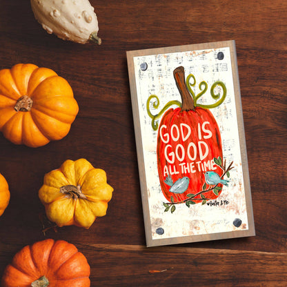 God is Good All the Time Pumpkin Driftwood Happy Block