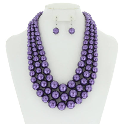 Multi-Strand Pearl Bead Necklace Earring Set