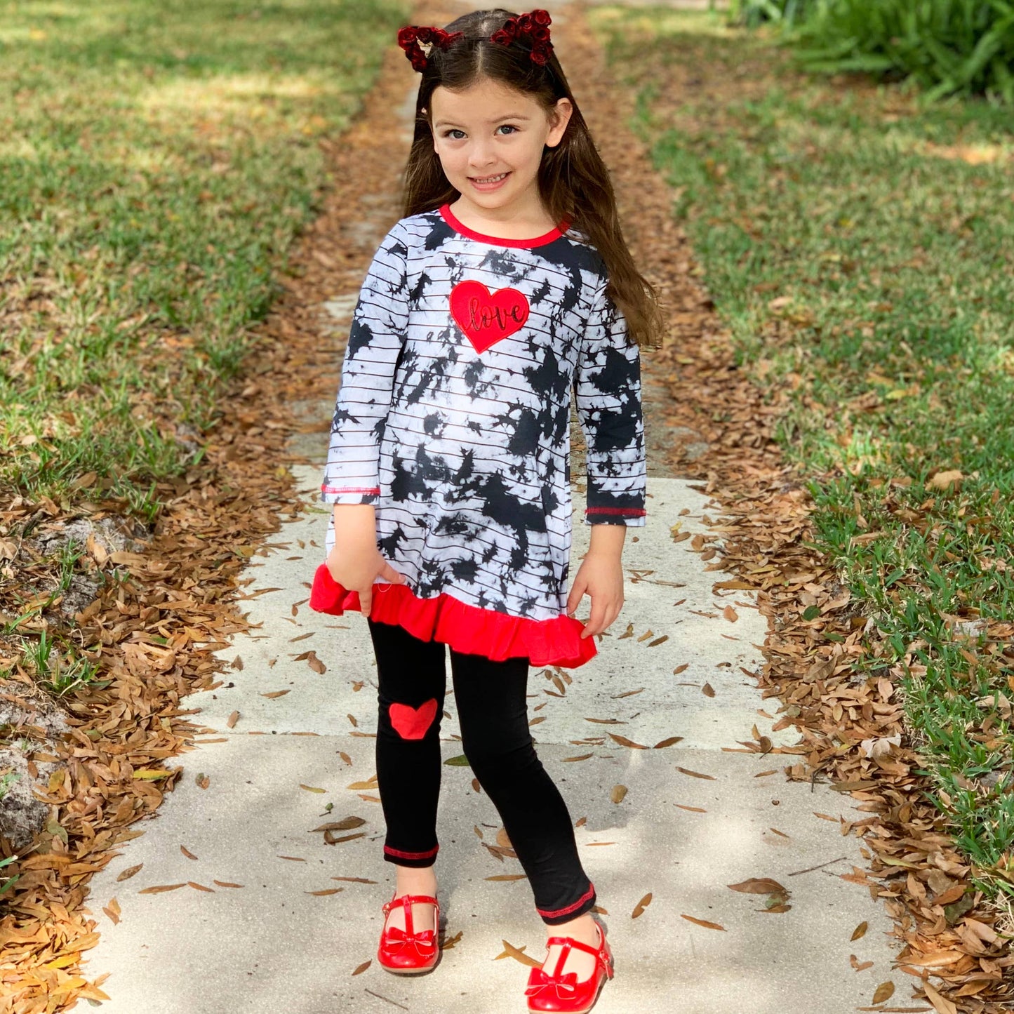 Girls Red Heart Tie Dye Dress Leggings Valentine's Clothing