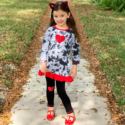 Girls Red Heart Tie Dye Dress Leggings Valentine's Clothing