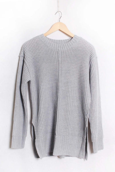 Long Sleeve Crew Neck Gray Knitted Sweater