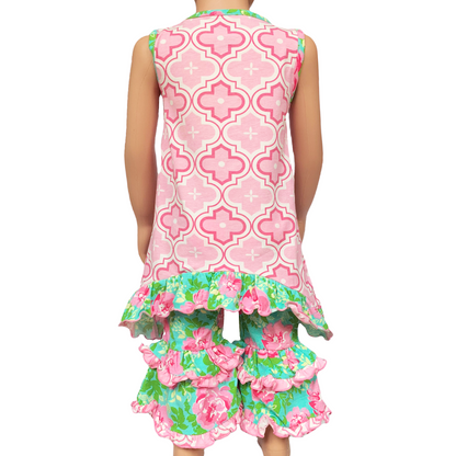 AnnLoren Girls Easter Outfit Pink Arabesque Bunny Floral PrP