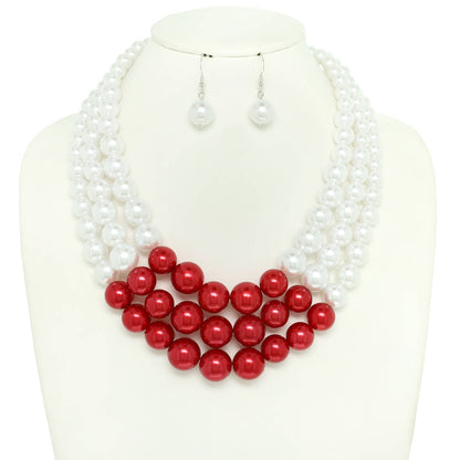 Multi-Strand Pearl Bead Necklace Earring Set