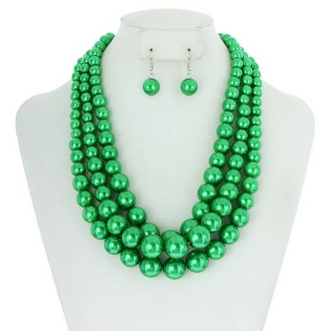 Multi-Strand Pearl Bead Necklace Earring Set