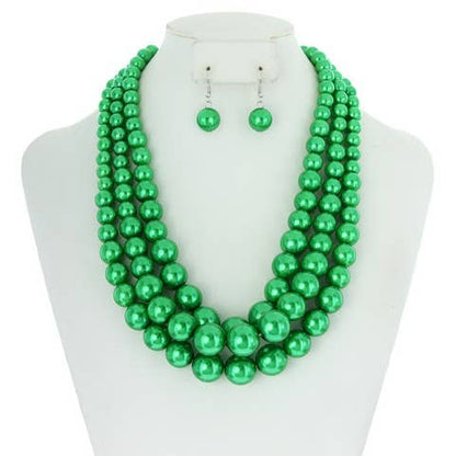 Multi-Strand Pearl Bead Necklace Earring Set