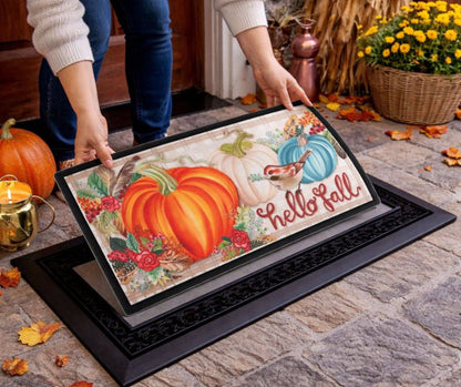 Doormat Insert Hello Fall Pumpkins Bird