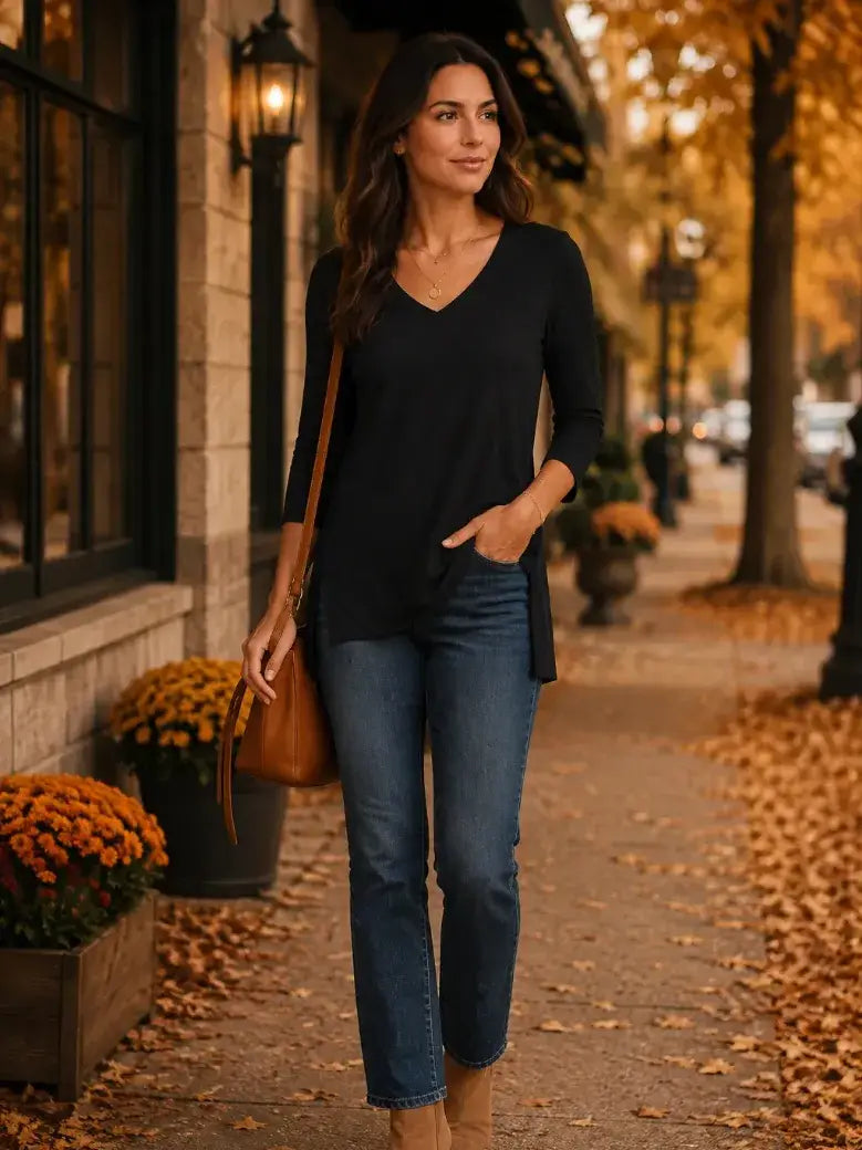 Liverpool V-Neck Knit Tunic - Black or Plum