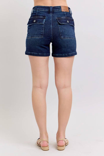 Back Flap Pocket High Waisted Shorts