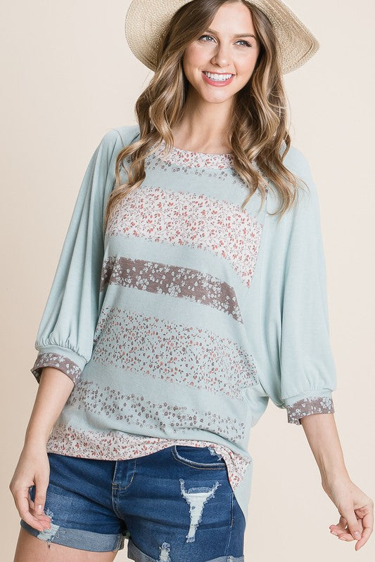 Plus Size Floral Casual Top - Sage