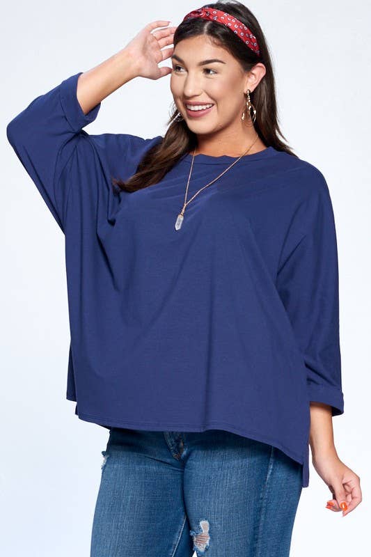 Plus Size Solid Cotton Oversize Casual Top