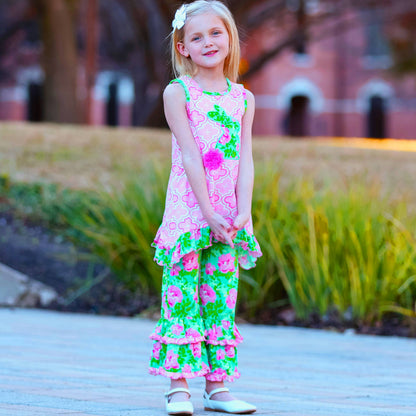 AnnLoren Girls Easter Outfit Pink Arabesque Bunny Floral PrP