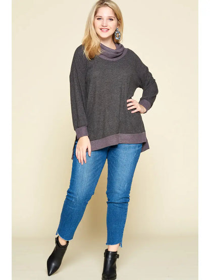 Plus Size Hacci Brush Cowl Neck Pullover