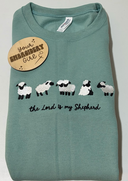 Christian Sheep The Lord Is My Shepherd Embroidered Crewneck