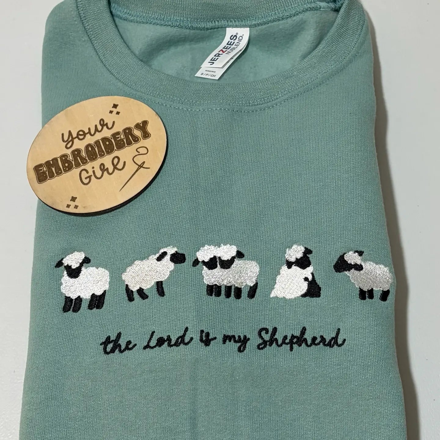 Christian Sheep the Lord Is My Shepherd Embroidered Crewneck