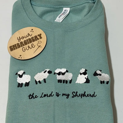 Christian Sheep the Lord Is My Shepherd Embroidered Crewneck