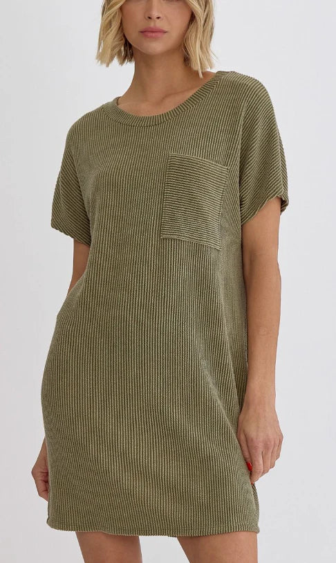 Ribbed t-shirt Dress - Olive