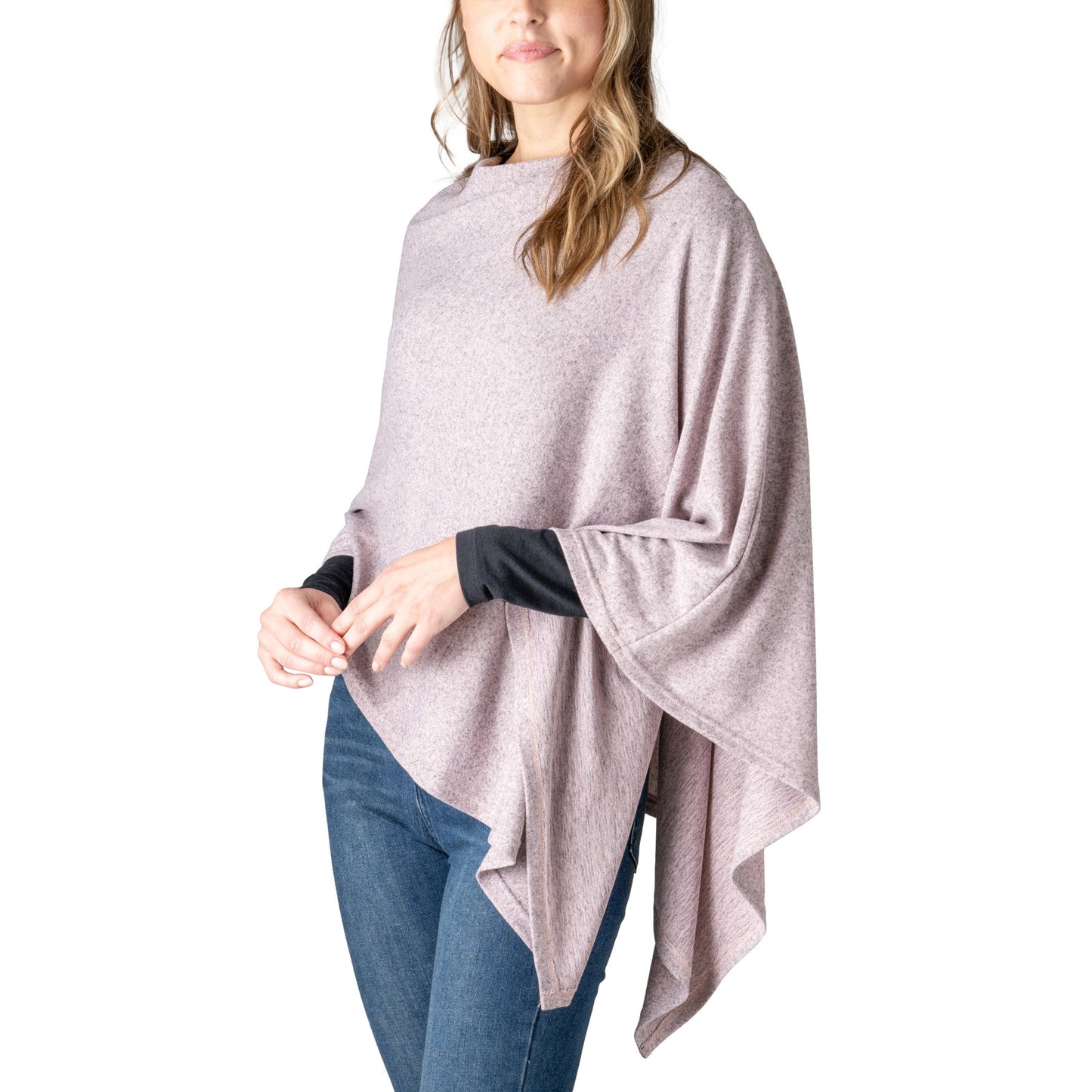Allthreads lightweight knit poncho featuring an oversized silhouette, asymmetrical hem, and breathable fabric for versatile year-round layering