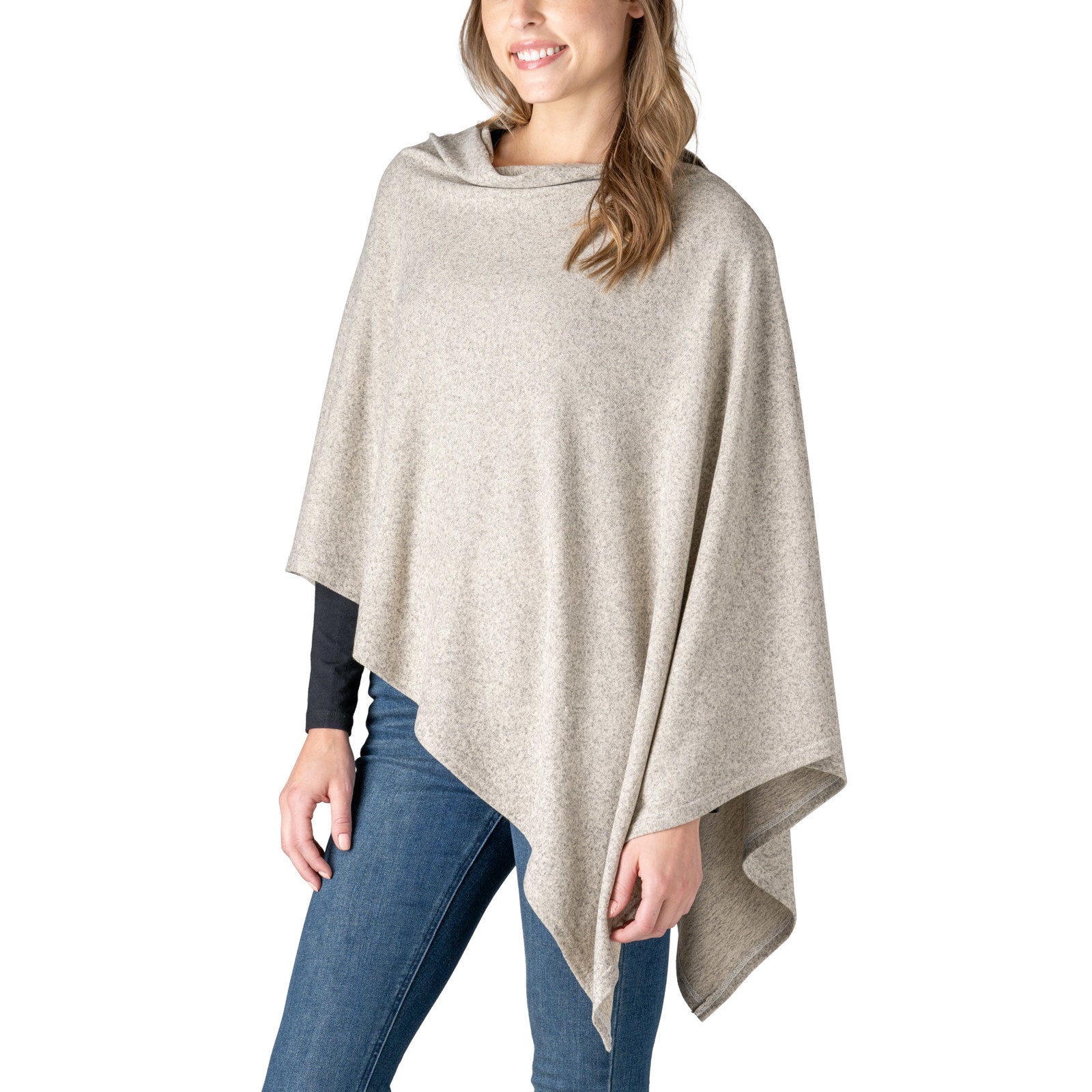 Allthreads lightweight knit poncho featuring an oversized silhouette, asymmetrical hem, and breathable fabric for versatile year-round layering