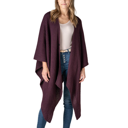Allthreads Heritage Sweater Wrap featuring a cozy midweight rib knit, oversized silhouette, and button closure for versatile year-round layering.