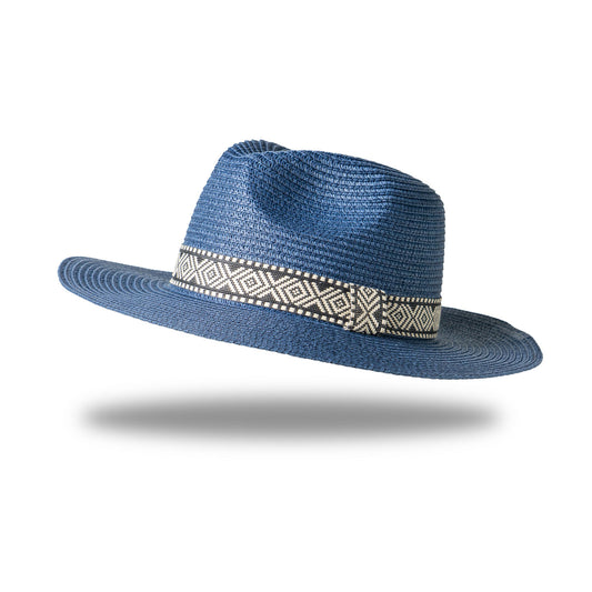Allthreads Navy Catalina Panama Hat featuring a classic wide-brim Panama style in navy blue for women's casual and summer outfits.