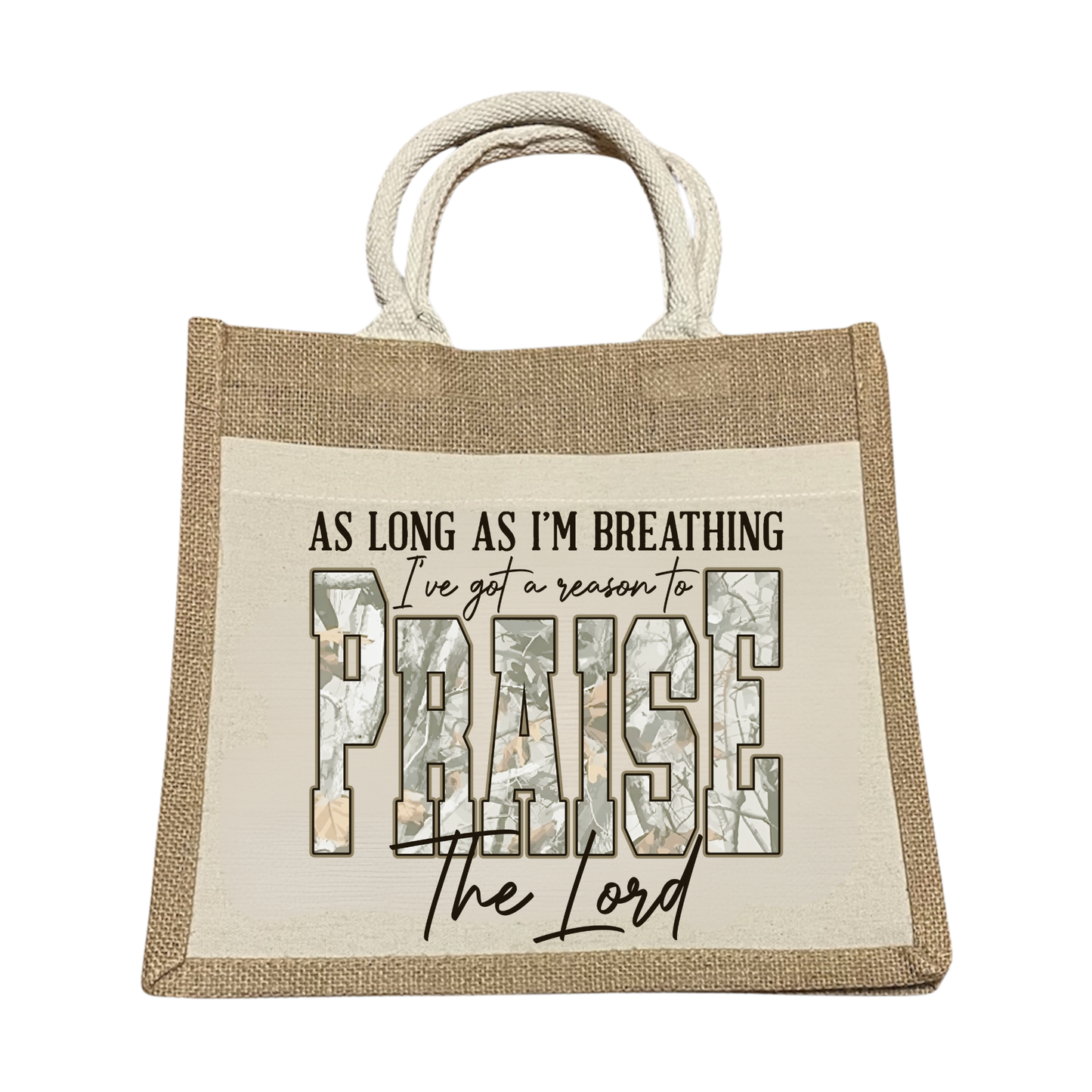Praise the Lord: Camo Canvas and Jute Tote Bible Bag