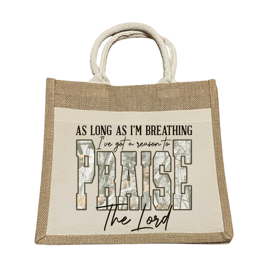 Praise the Lord: Camo Canvas and Jute Tote Bible Bag