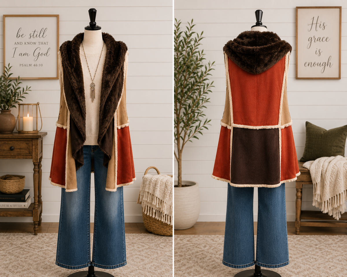 Western Style Fall Faux Fur Long Vest - Orange