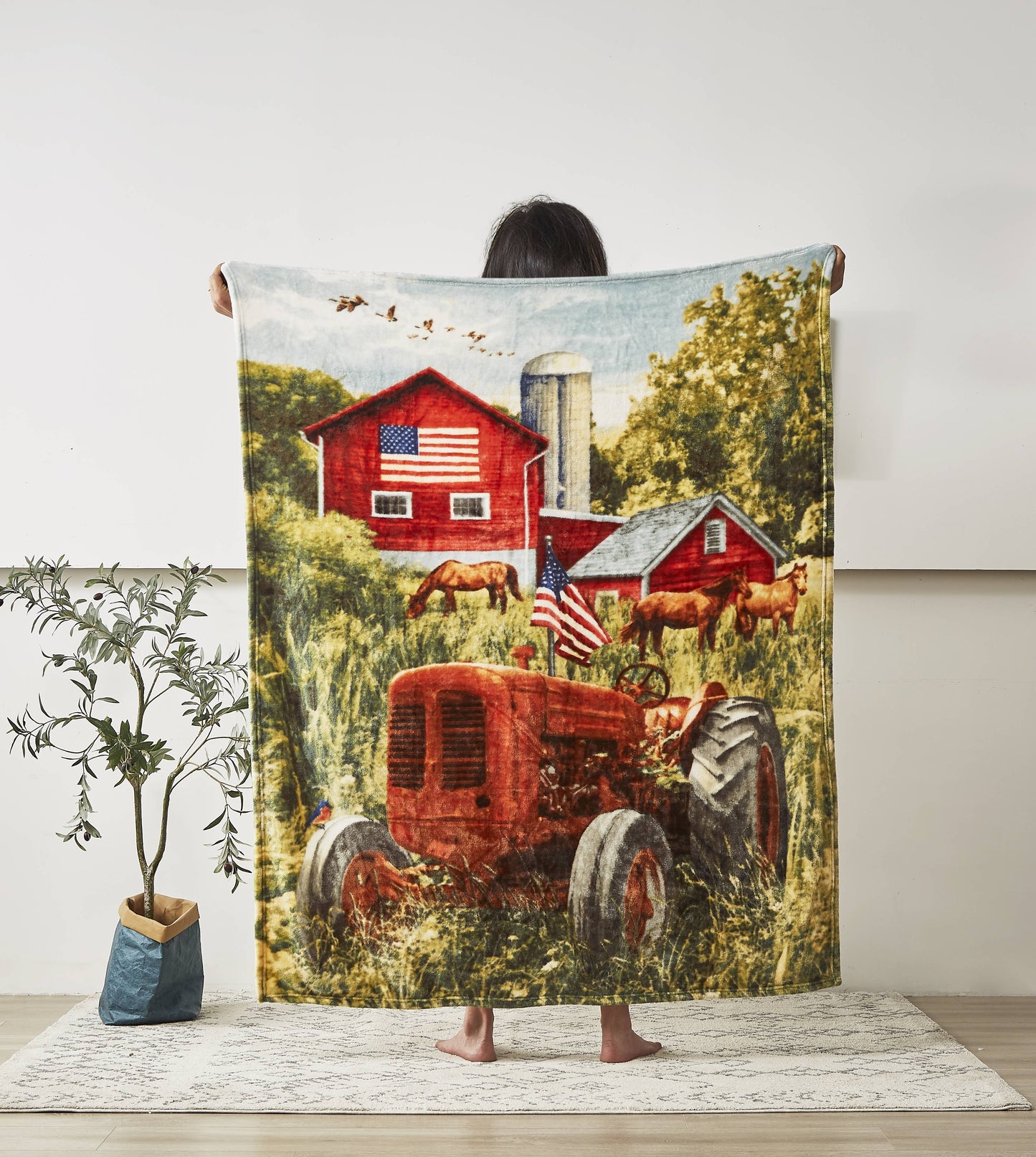 "Patriotic Tractor"  1-Ply Faux Fur Everyday Blanket