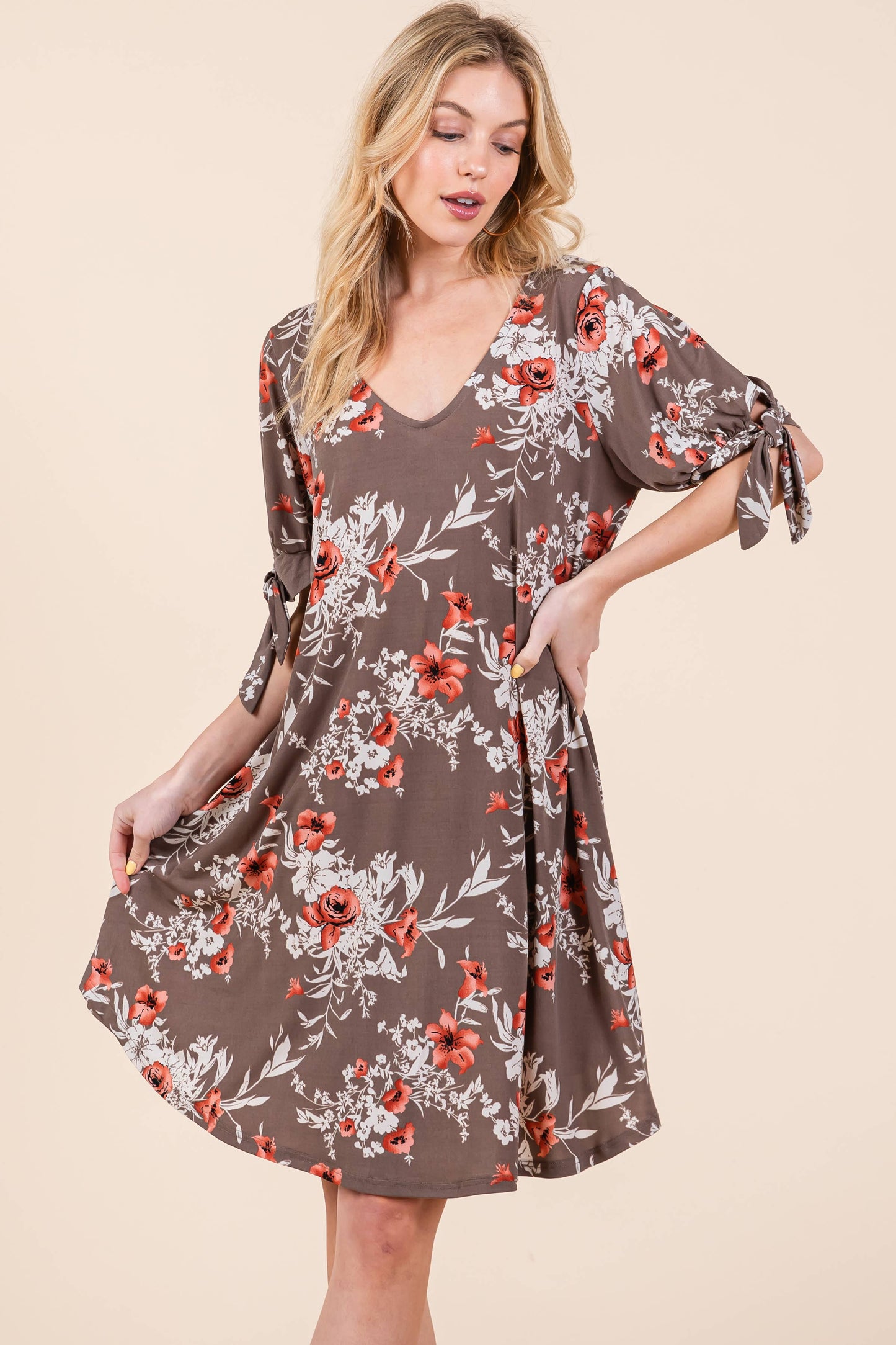 Floral Dress with Bow Sleeves