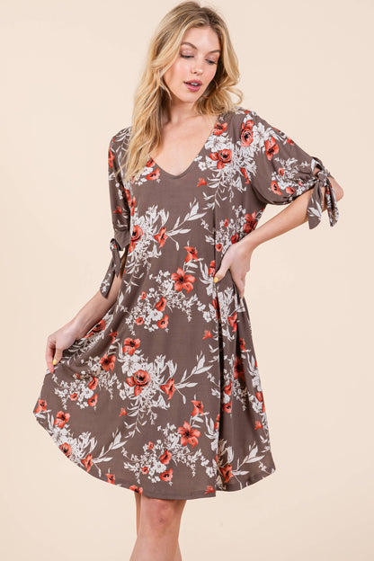Floral Dress with Bow Sleeves