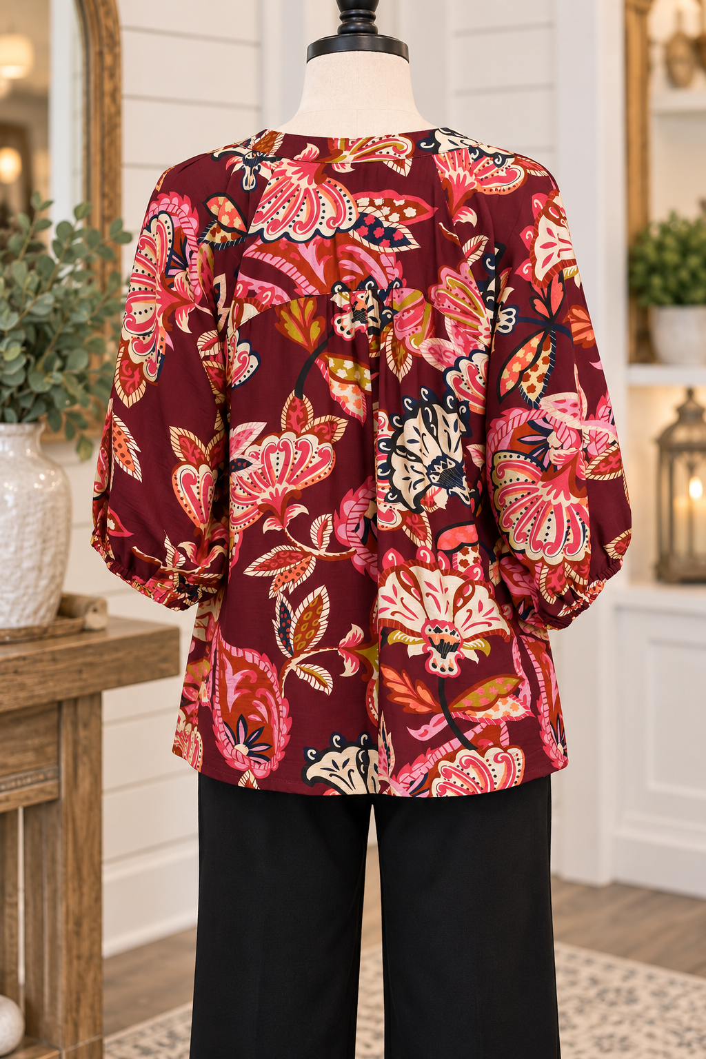 Umgee Burgundy Paisley Print Top