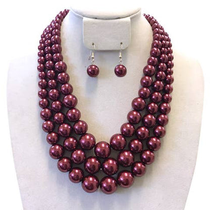 Multi-Strand Pearl Bead Necklace Earring Set