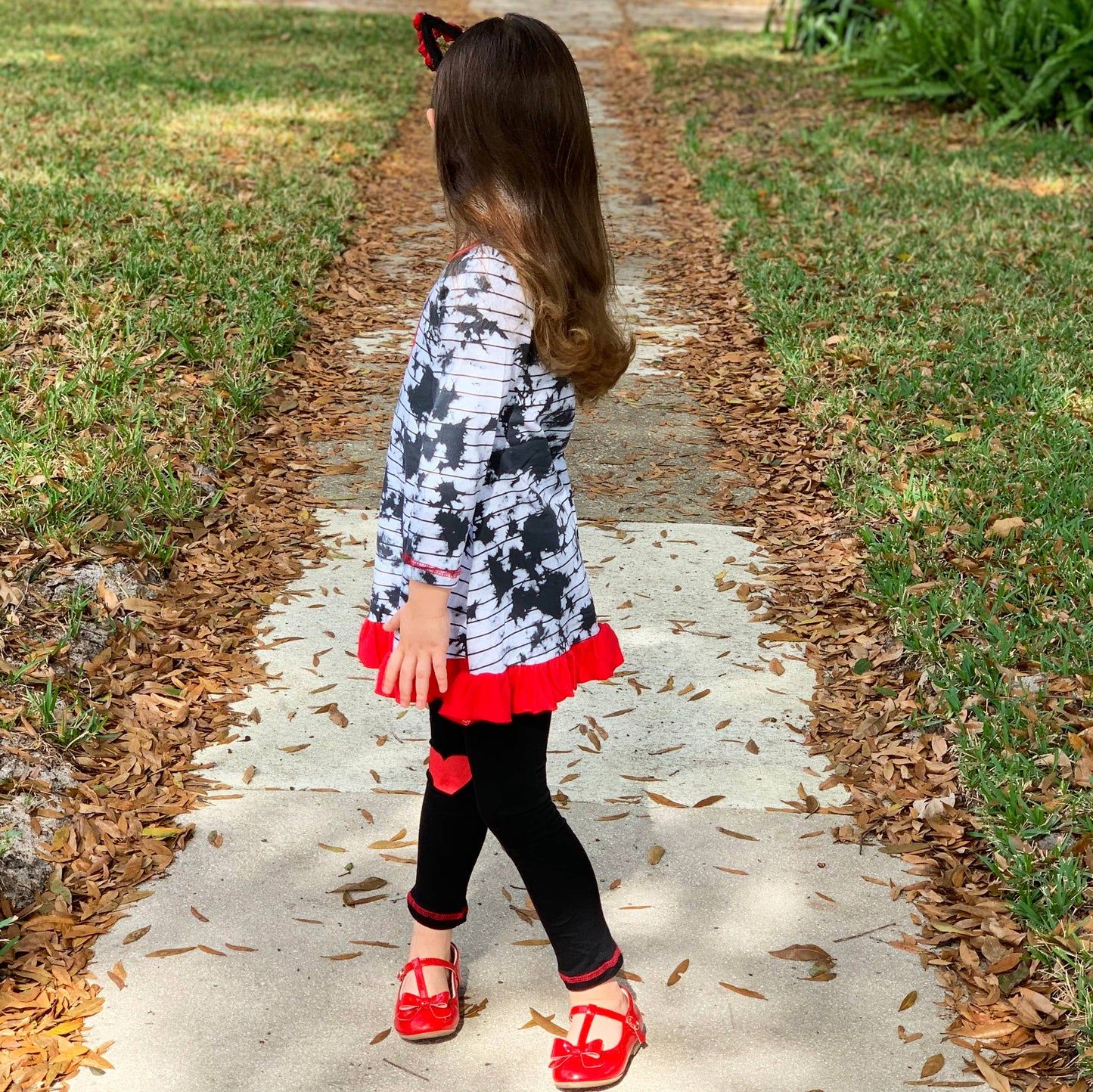 Girls Red Heart Tie Dye Dress Leggings Valentine's Clothing