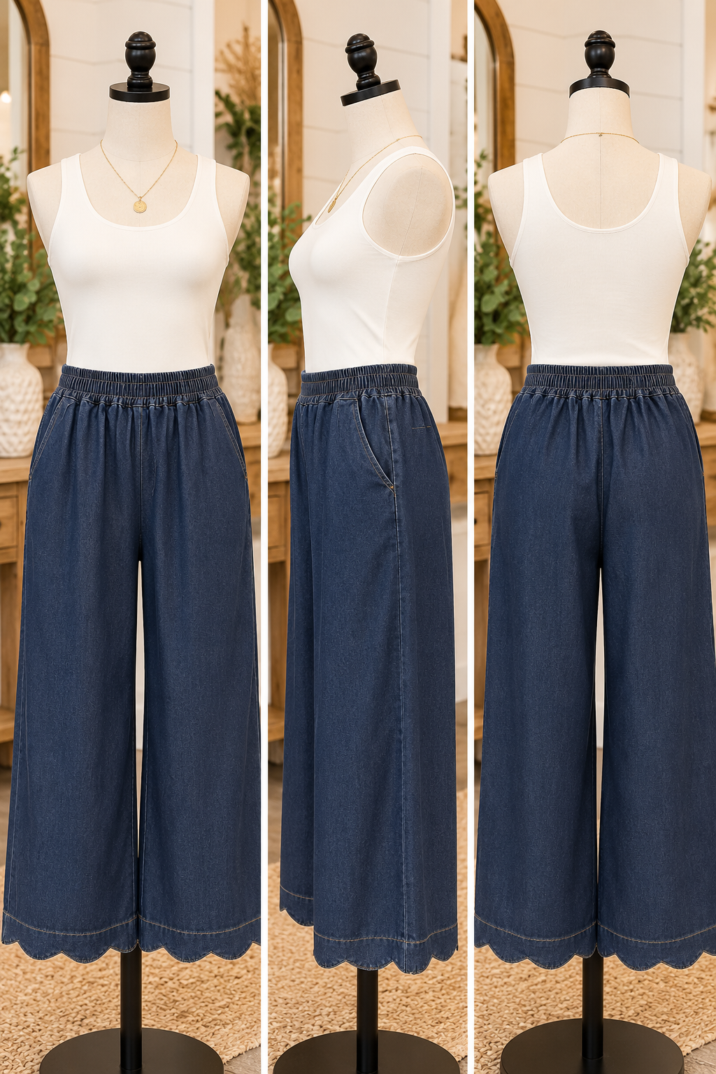 Umgee Scallop Hem Denim Pants