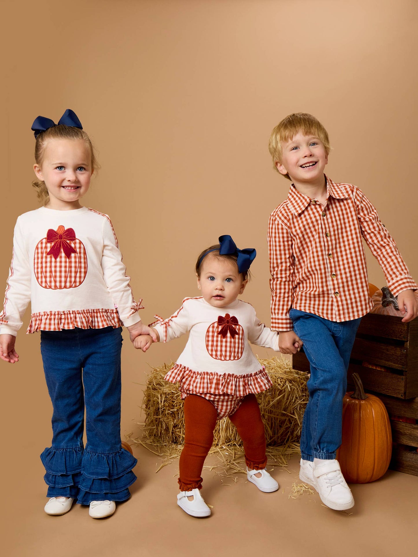 Girls Pumpkin Bow Ivory Applique Ruffle Bow Sweatshirt
