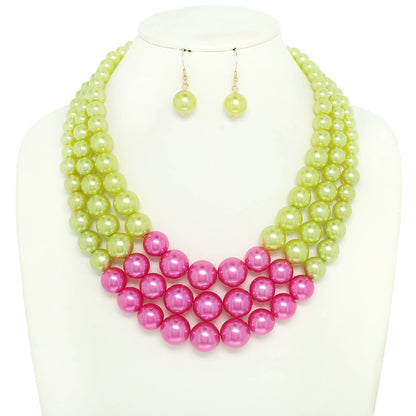 Multi-Strand Pearl Bead Necklace Earring Set