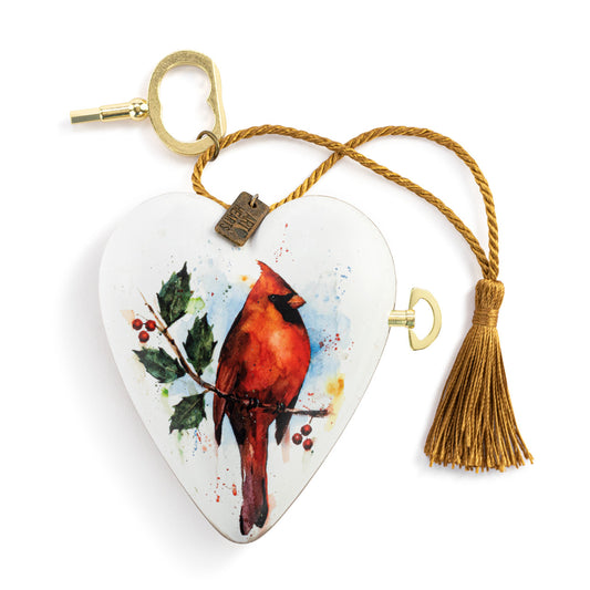 Demdaco Cardinal with Holly Musical Art Heart Ornament