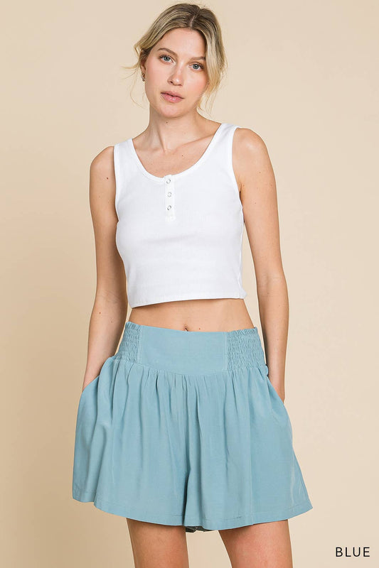 Cotton Bleu Women's Rayon Blended Smocked Waist Shorts