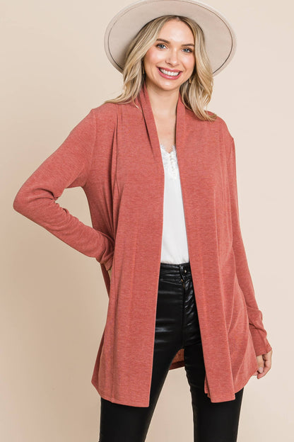 Soft Solid Open Front Cardigan - Rust