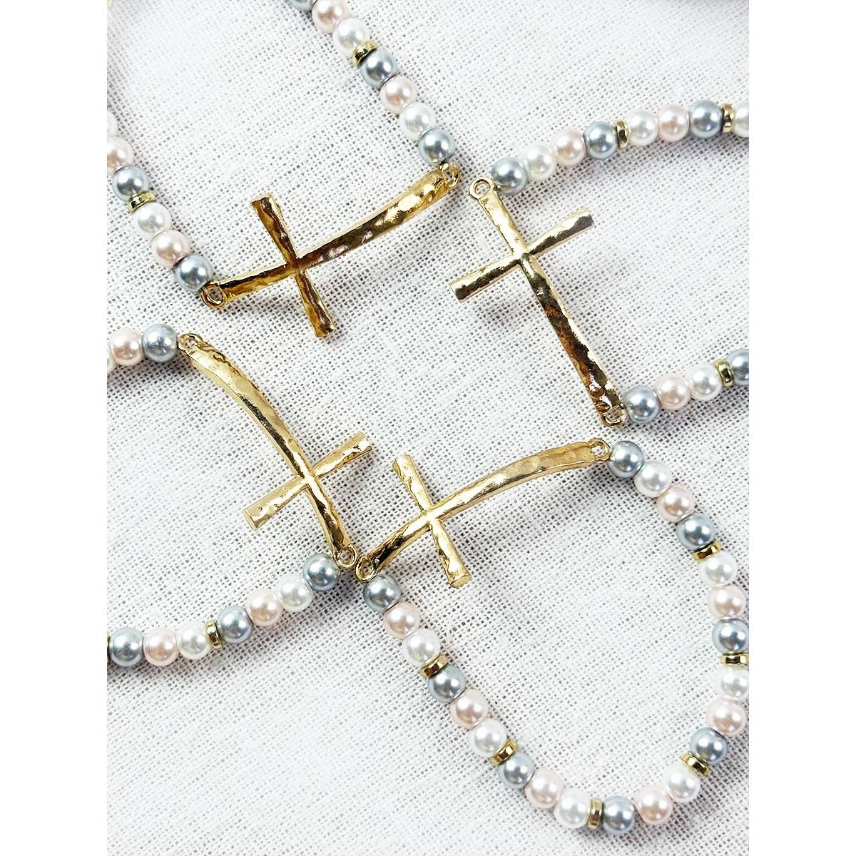 Hammered Cross Bead Stretch Bracelet