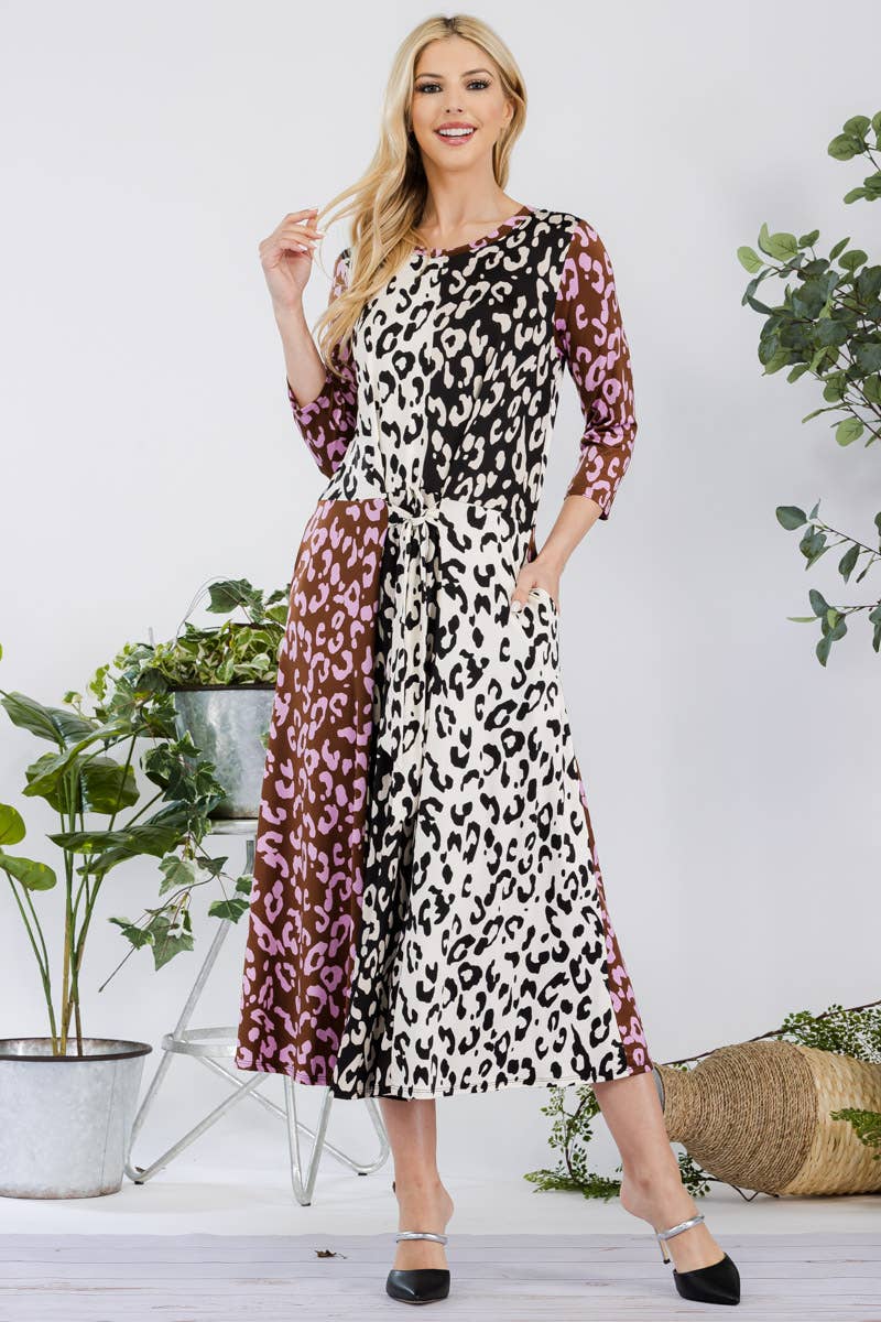 Celeste Leopard Contrast Midi Dress