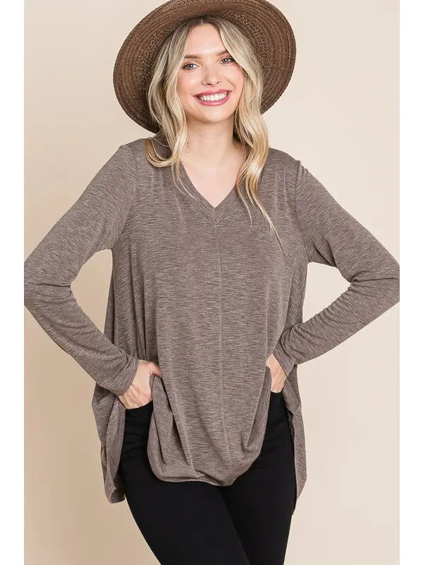 Two Tone V Neck Basic Top - S- 3X Several colors
