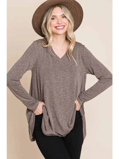 Two Tone V Neck Basic Top - S- 3X Several colors