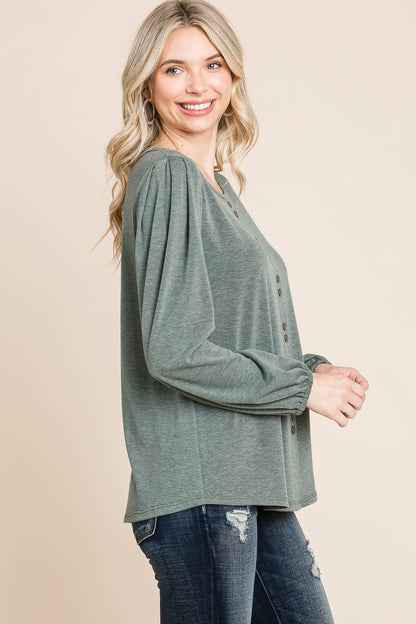 Olive Long Sleeve Top with Front Detail