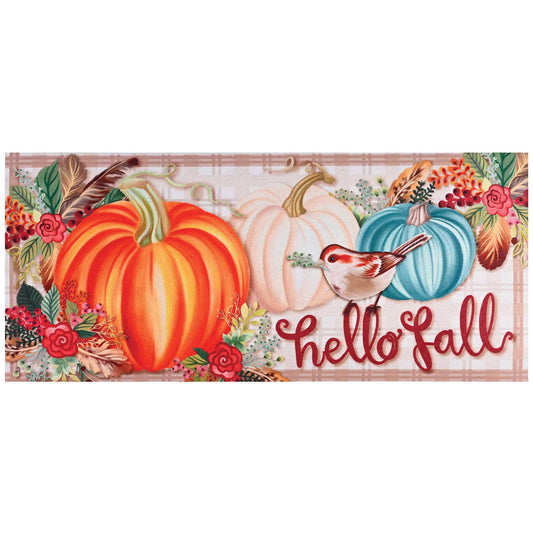 Doormat Insert Hello Fall Pumpkins Bird