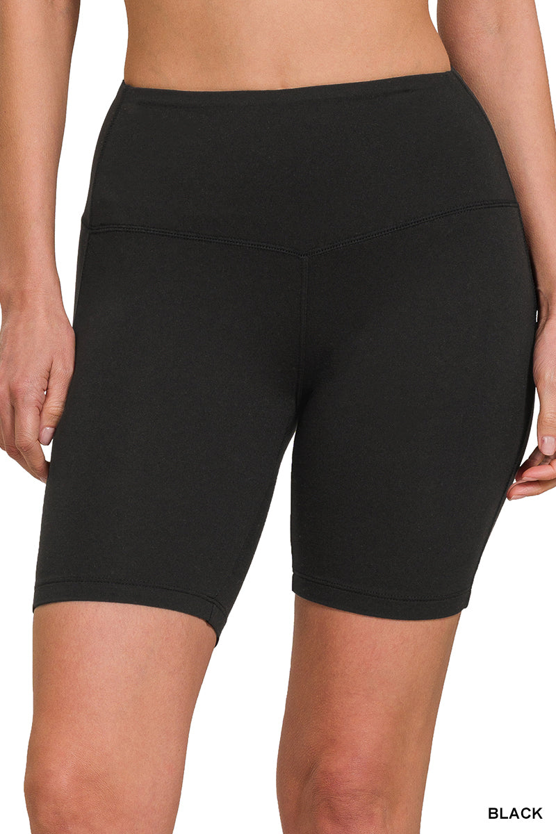 Wide Waistband Biker Shorts - Black