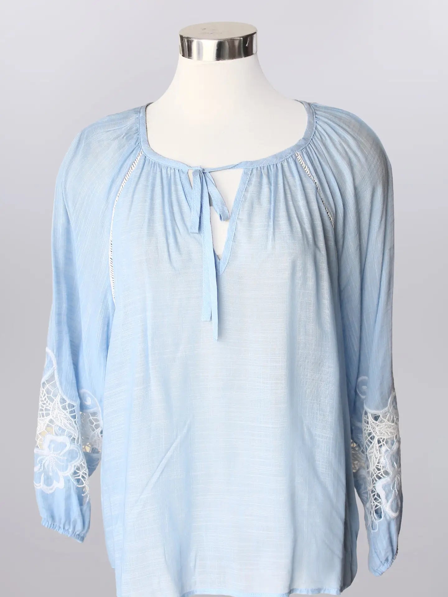 Keren Hart Light Blue Blouse with White Lace Detail