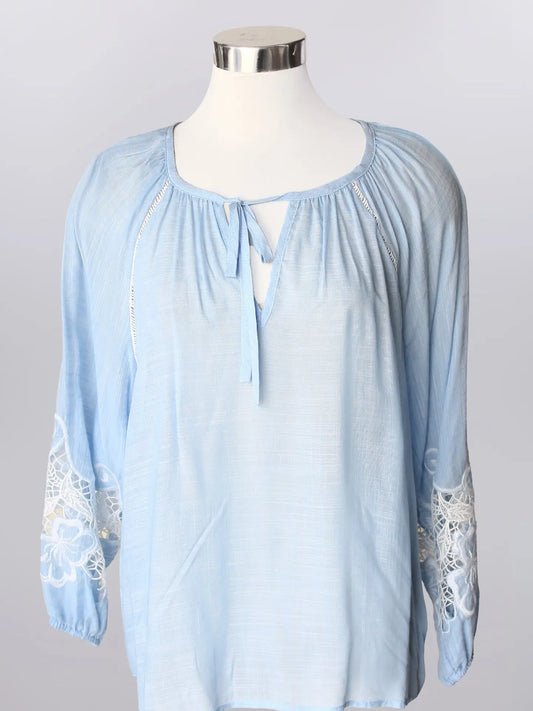 Keren Hart Light Blue Blouse with White Lace Detail