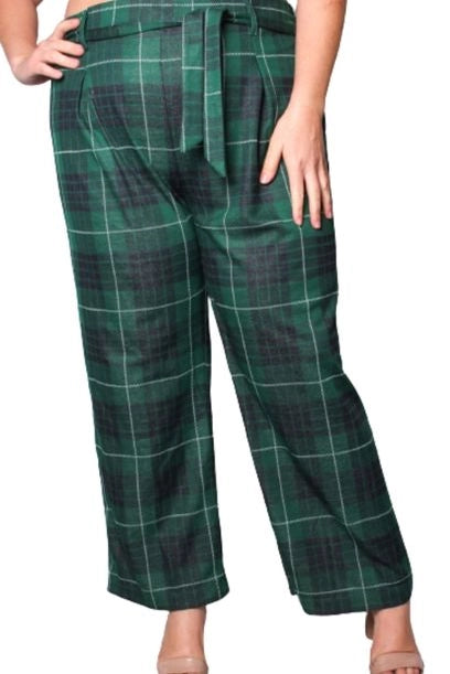 High Waited Drawstring Plaid Pants