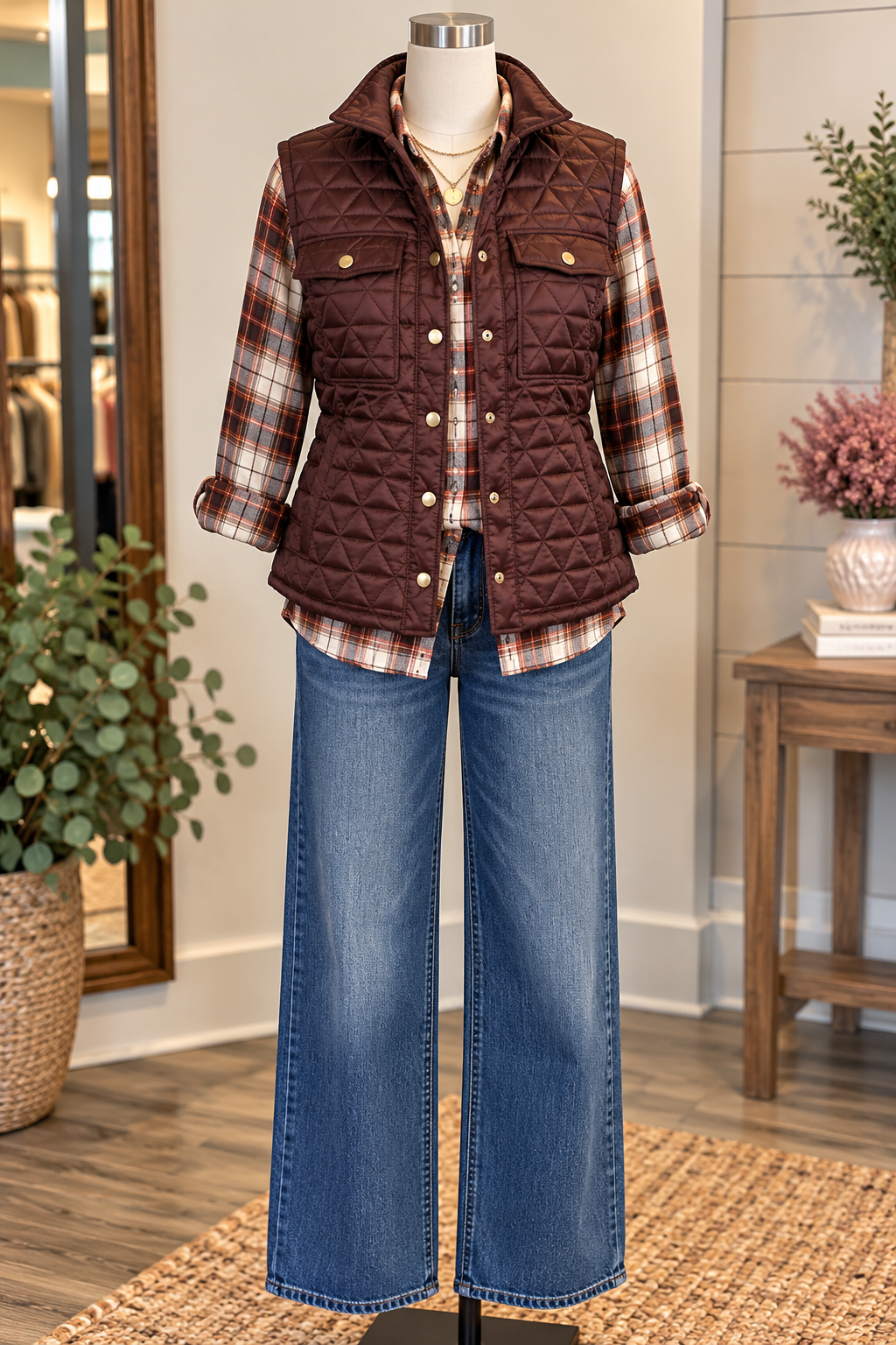 Keren Hart Brown Quilted Vest S-2X